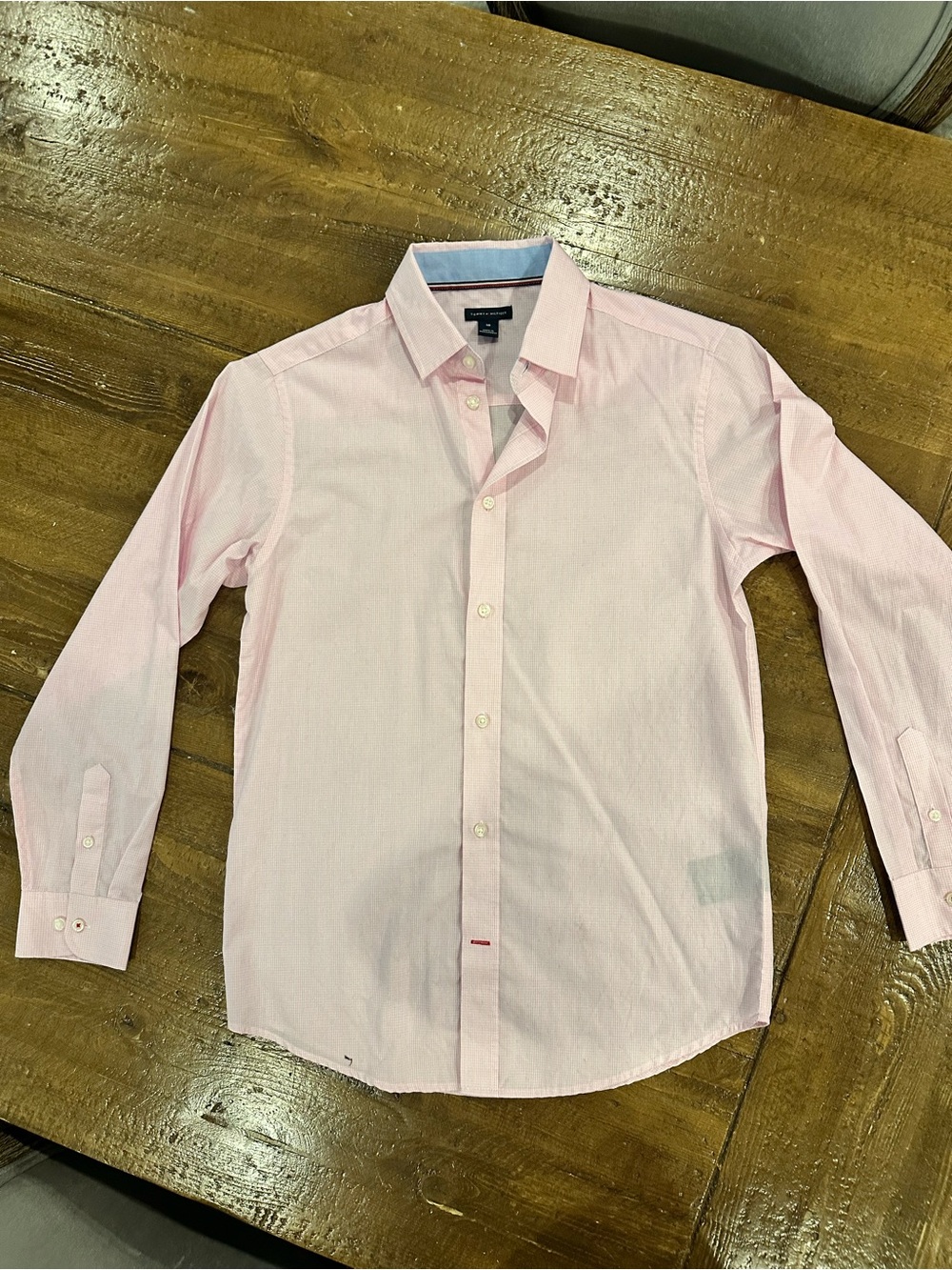 Tommy Hilfiger Boys Pink Mini Check Long Sleeve Dress Shirt